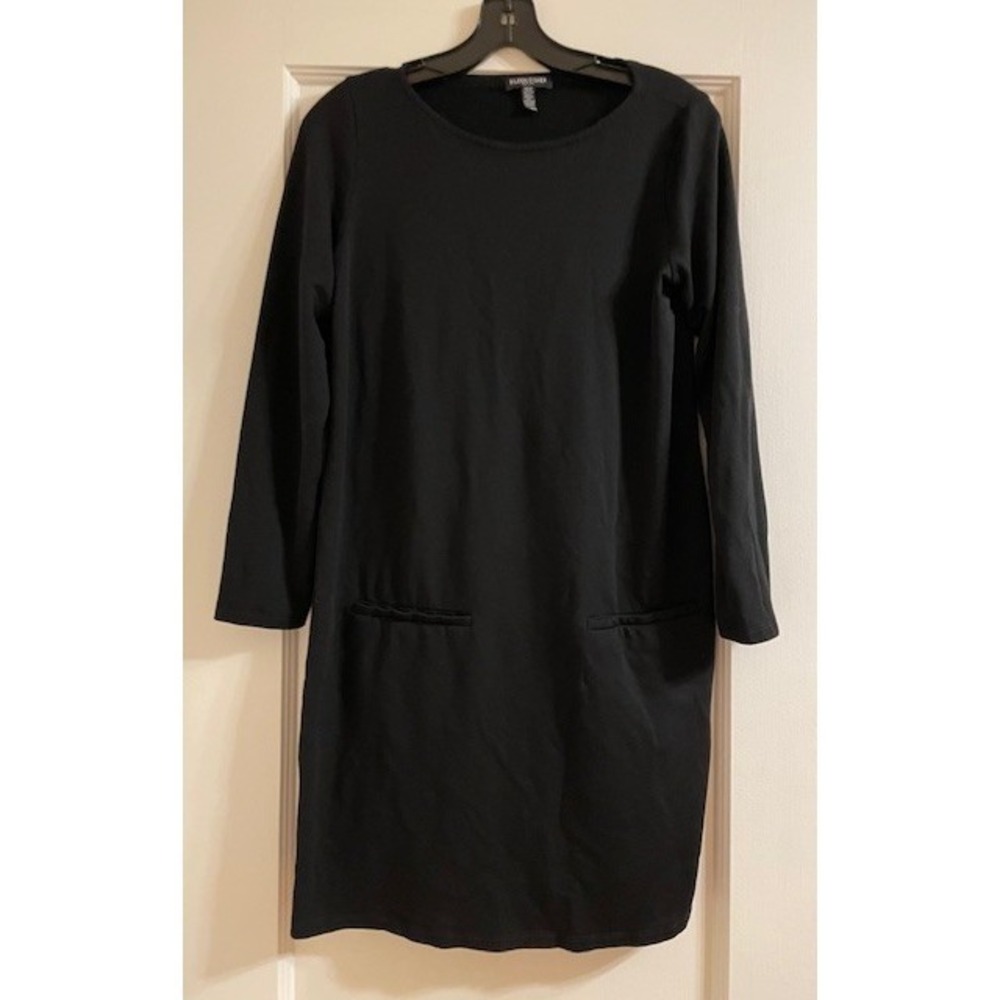 EILEEN FISHER P M Petite Medium Black Knit Dress Scandi Minimal Utility Chic